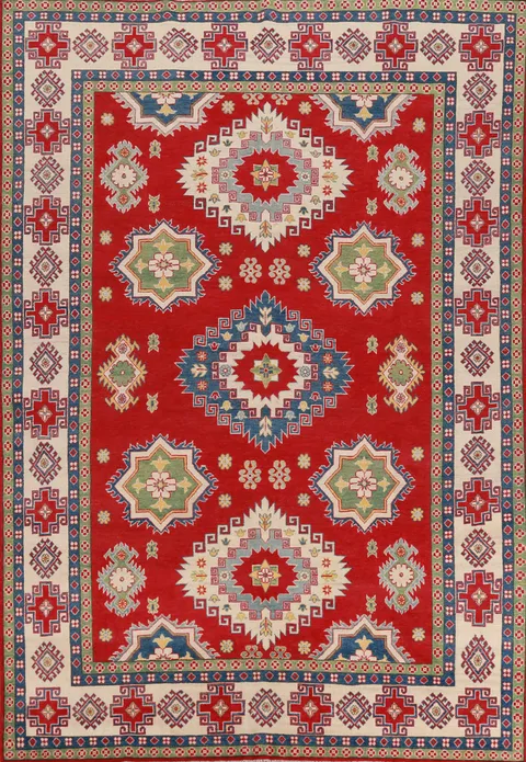 Vegetable Dye Red Wool Kazak Oriental Area Rug 8x11