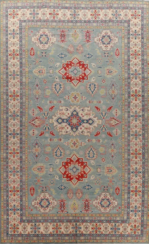 Light Blue Geometric Kazak Oriental Large Rug 10x17