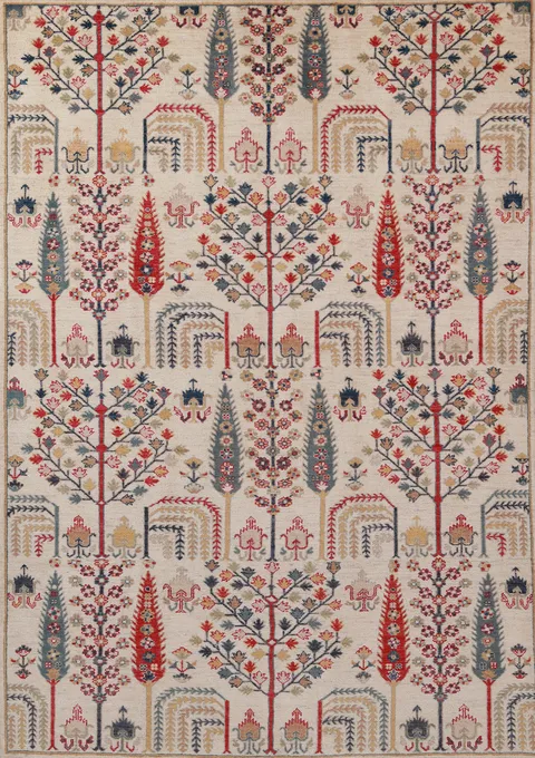 All-Over Ivory Handmade Kazak Oriental Area Rug 6x8