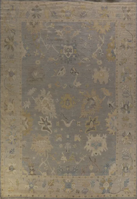 Vegetable Dye Floral Oushak Turkish Large Rug 10x14