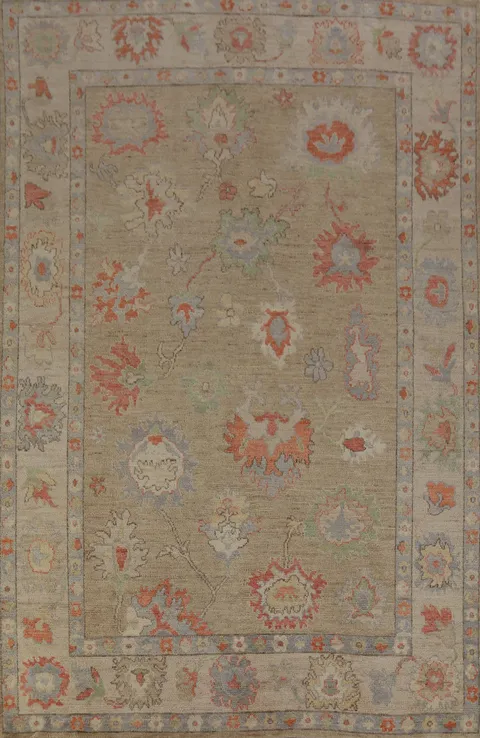 Vegetable Dye Floral Oushak Oriental Area Rug 6x9