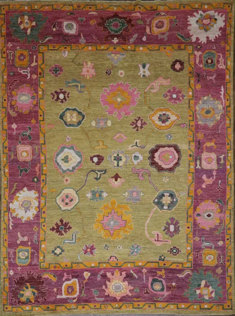 Vegetable Dye Floral Oushak Turkish Area Rug 9x12