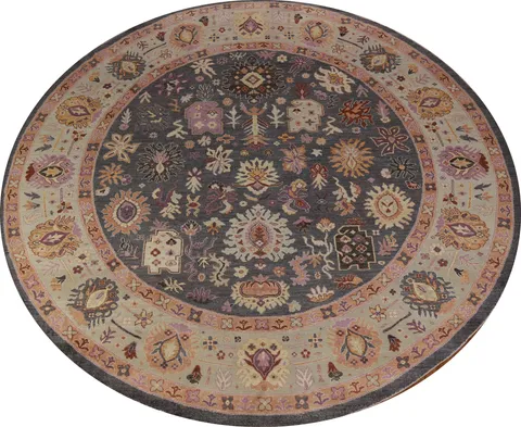 Vegetable Dye Round Floral Oushak Oriental Large Rug 12x12
