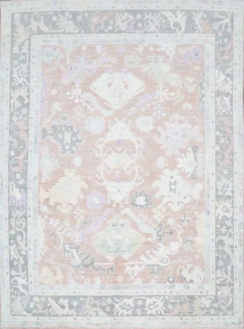 Rust and Gray Oushak Vegetable Dye Area Rug 9x12
