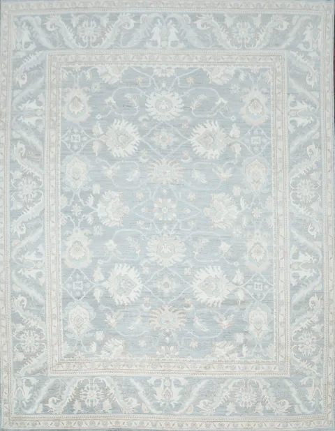 Vegetable Dye Muted Grey Oushak Turkish Area Rug 9x12