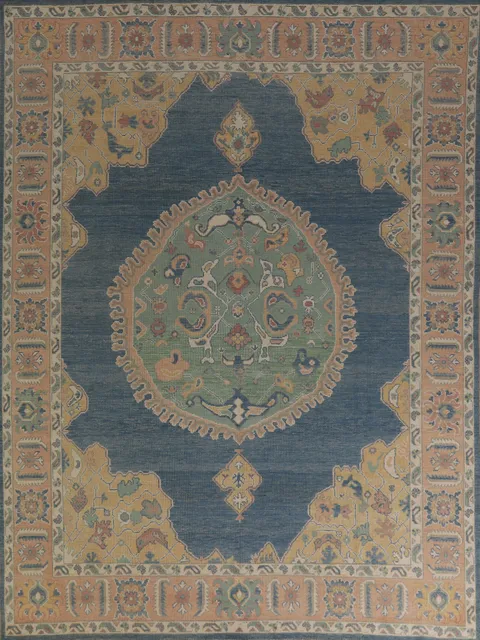 Vegetable Dye Blue Oushak Turkish Area Rug 8x10