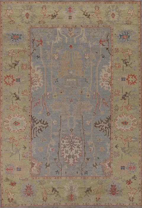 Vegetable Dye Blue Oushak Turkish Area Rug 6x9