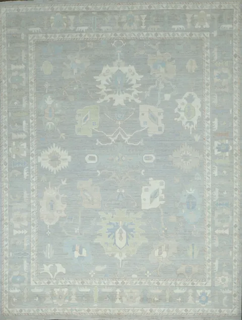 Vegetable Dye Gray Oushak Turkish Area Rug 9x12