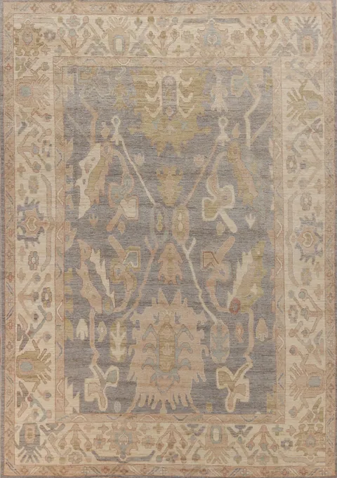 Vegetable Dye Gray Oushak Turkish Area Rug 9x12