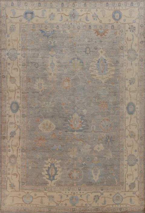 Vegetable Dye Gray Oushak Turkish Area Rug 9x12
