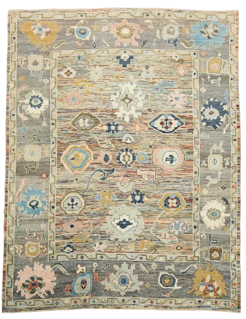 Traditional Oushak Turkish Wool Rug in Pastel Shades 9x12 ft