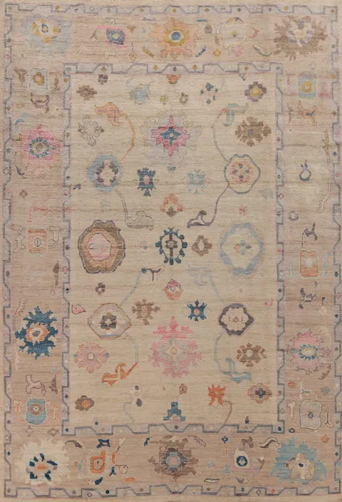 Vegetable Dye Floral Oushak Turkish Area Rug 9x12