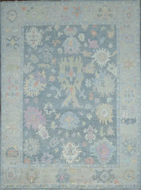 Vegetable Dye Gray Oushak Turkish Area Rug 9x12
