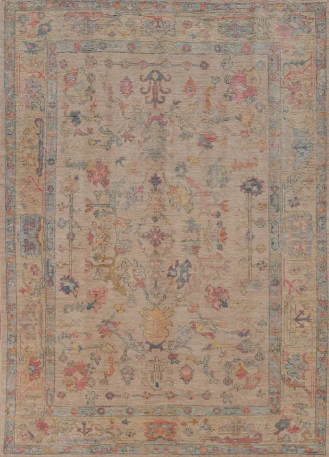 Vegetable Dye Floral Oushak Turkish Area Rug 6x9