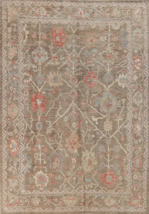 Vegetable Dye Floral Oushak Turkish Area Rug 6x9
