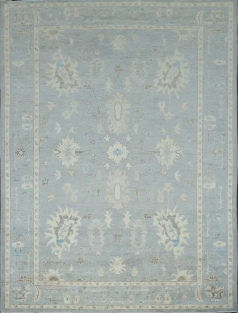 Sky Blue Oushak Turkish Vegetable Dye Area Rug 9x12
