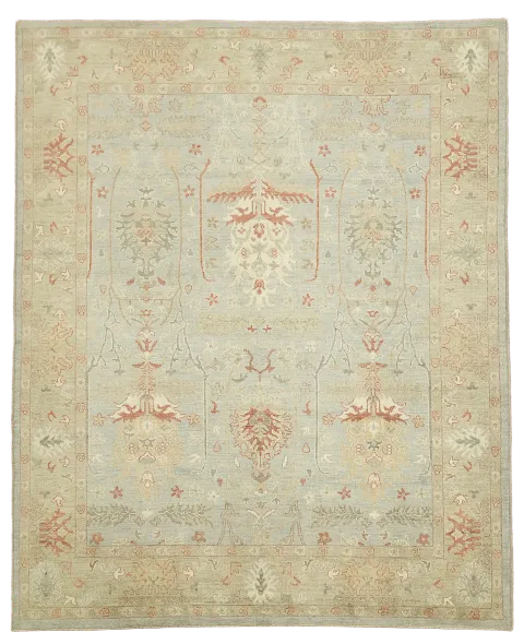 Vegetable Dye Light Blue Oushak Turkish Area Rug 8x10