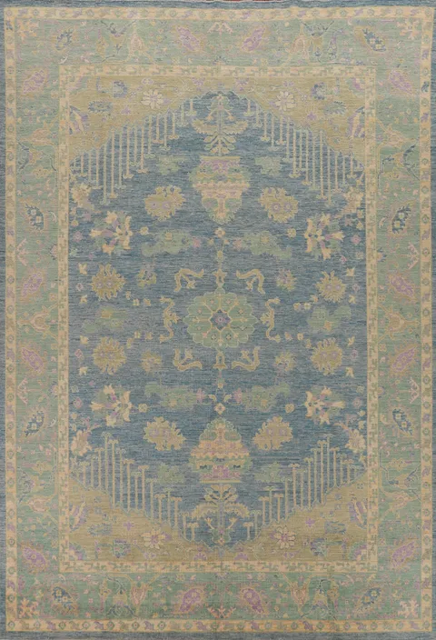 Handmade Blue Oushak Vegetable Dye Area Rug 9x12