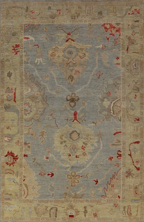 Blue Gray Handmade Oushak Vegetable Dye Area Rug 6x9