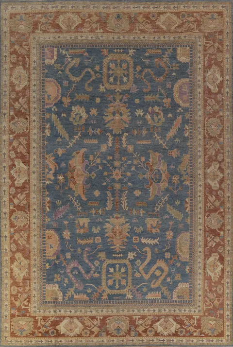 Vegetable Dye Blue Oushak Turkish Large Rug 10x14