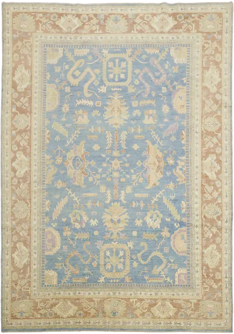Vegetable Dye Blue Oushak Turkish Large Rug 10x14