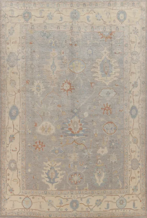 Vegetable Dye Floral Oushak Turkish Area Rug 9x13