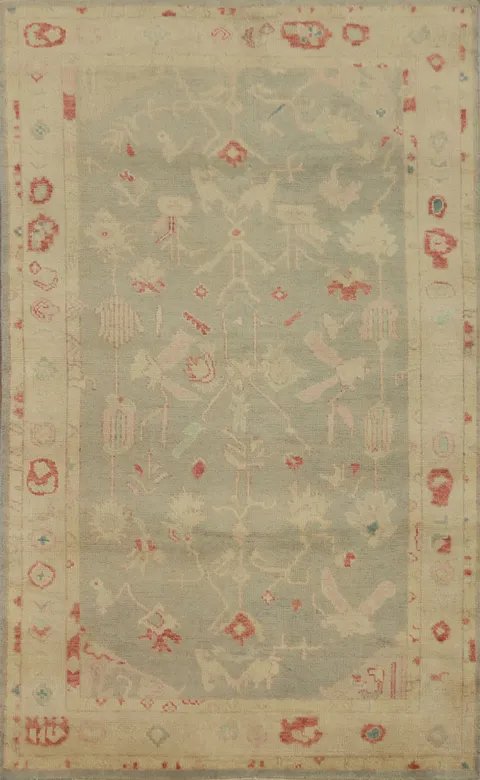 Vegetable Dye Handmade Oushak Turkish Rug 4x7