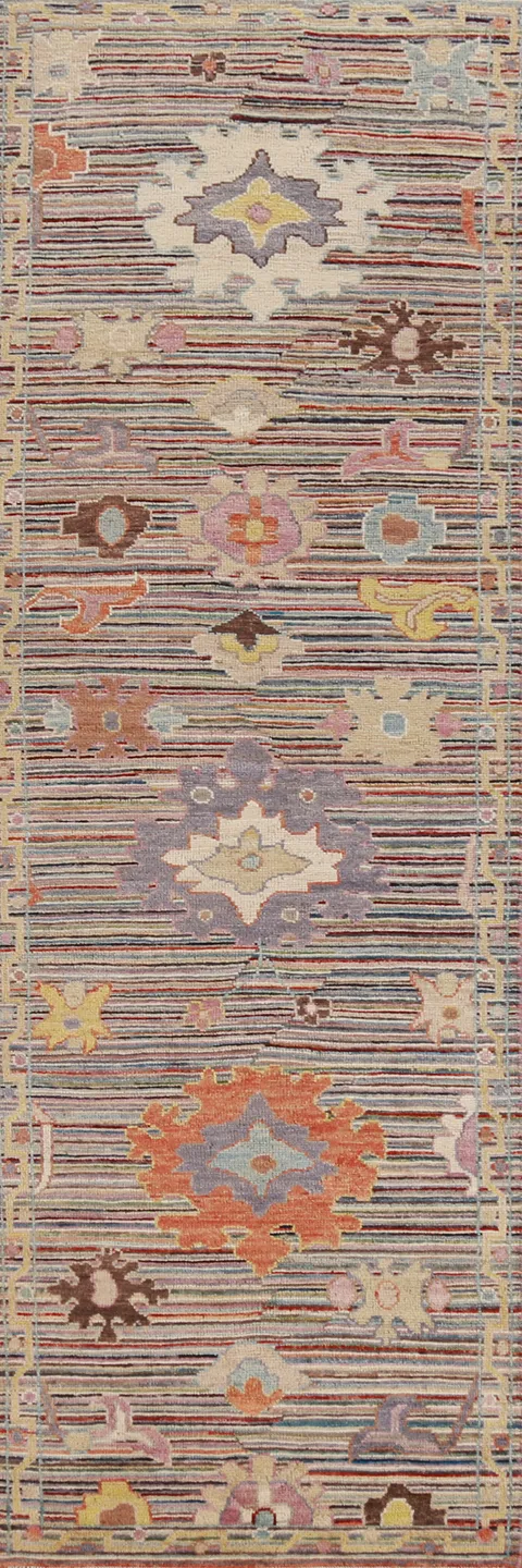 Vegetable Dye Floral Oushak Turkish Runner Rug 3x10
