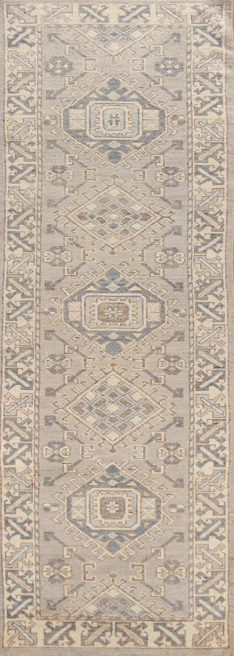 Geometric Oushak Vegetable Dye Runner Rug 3x12