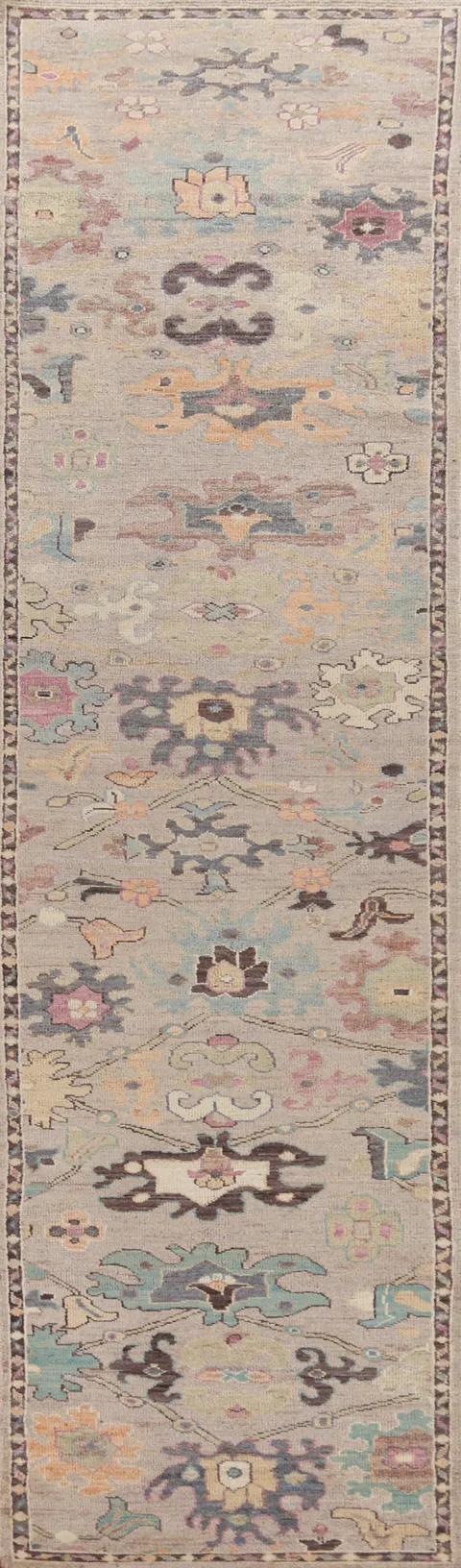 Vegetable Dye Oushak Turkish Runner Rug 3x14
