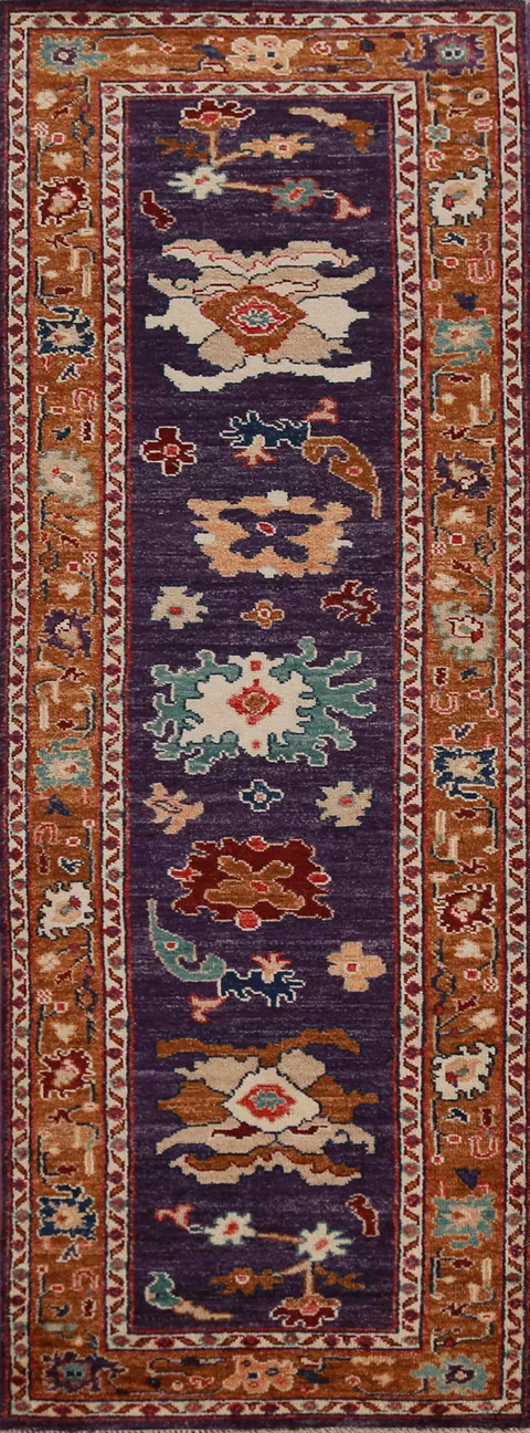 Purple & Orange Oushak Vegetable Dye Runner Rug 3x10