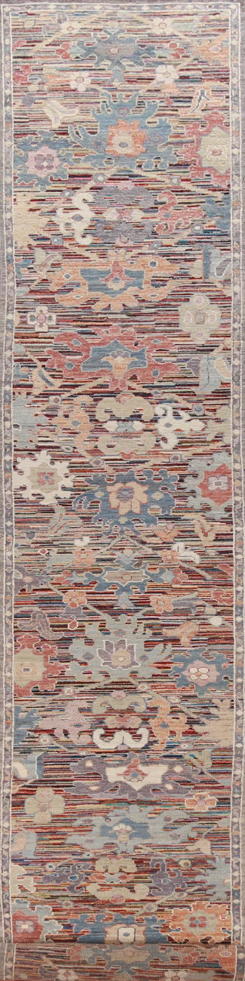 Vegetable Dye Floral Oushak Turkish Runner Rug 2x19