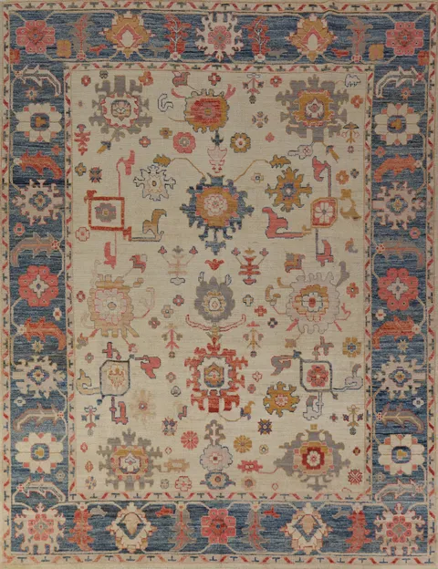 Vegetable Dye Floral Oushak Turkish Area Rug 8x10