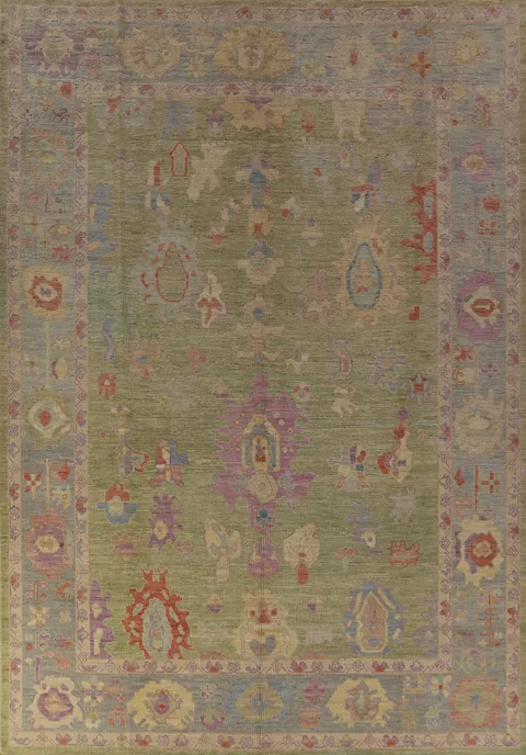Handmade Green Oushak Vegetable Dye Area Rug 9x12