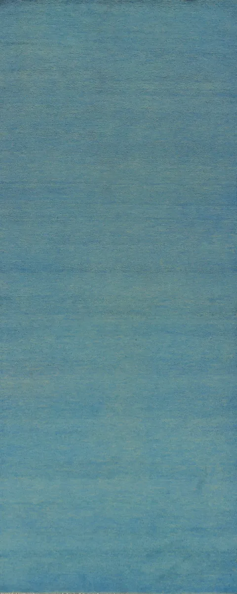 Sky Blue Handmade Gabbeh Vegetable Dye Runner Rug 3x9