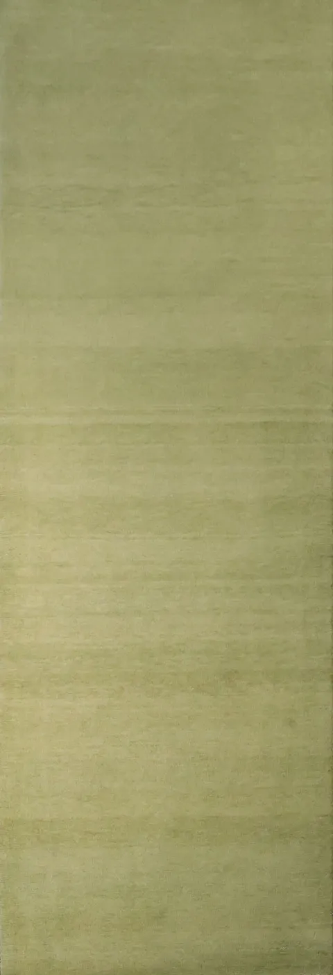 Contemporary Minimalist Gabbeh Persian Runner Rug in Subtle Olive Green 3x9 ft