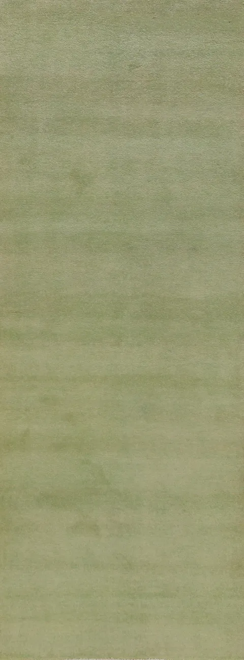 Light Green Wool Solid Gabbeh Persian Runner Rug 3x8