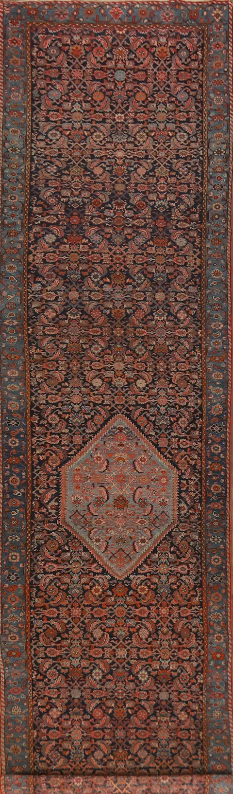Pre-1900 Antique Vegetable Dye Bidjar Halvaei Persian Runner Rug 3x19