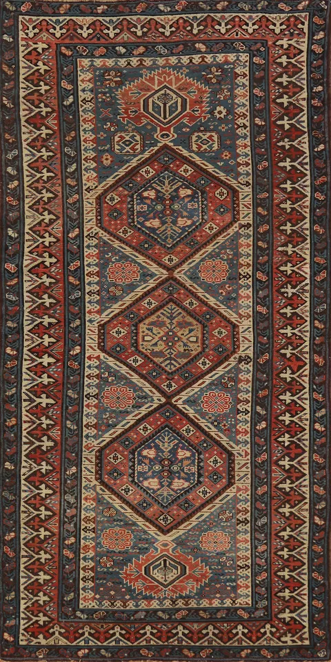 Pre-1900 Antique Kazak Oriental Rug 4x8