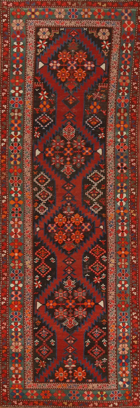 Pre-1900 Antique Kazak Vegetable Dye Runner Rug 3x12