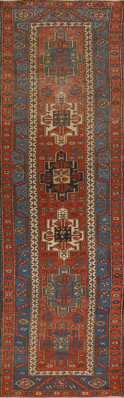 Vegetable Dye Antique Heriz Serapi Persian Runner Rug 3x13