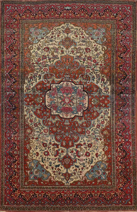 Pre-1900 Antique Vegetable Dye Isfahan Ahmad Persian Rug 4x7