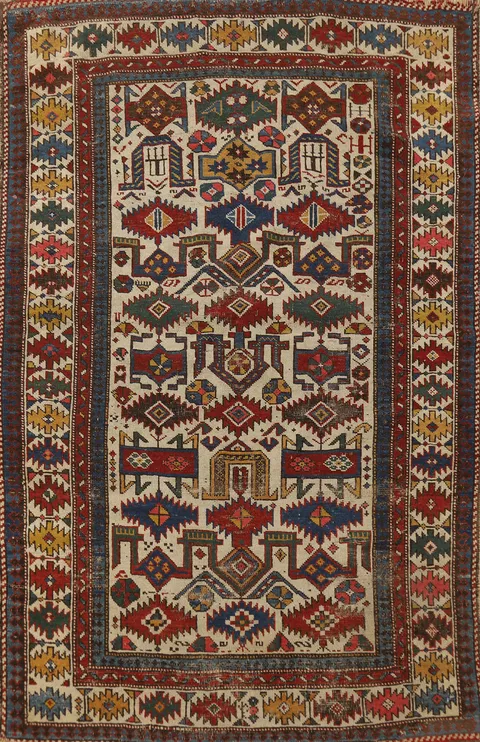 Pre-1900 Antique Vegetable Dye Kazak Oriental Rug 3x5