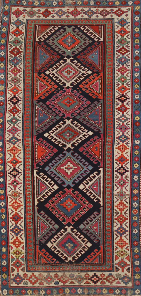 Pre-1900 Antique Kazak Vegetable Dye Runner Rug 3x7
