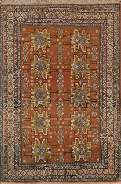 Orange Wool Vegetable Dye Sumak Persian Rug 5x7