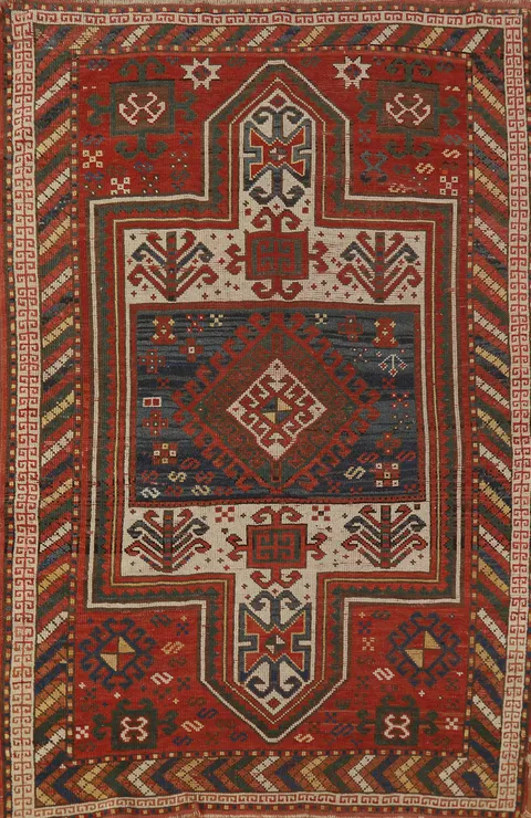 Pre-1900 Antique Vegetable Dye Caucasian Persian Rug 4x6