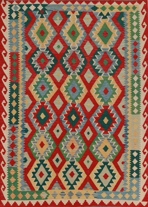 Geometric Wool Kilim Oriental Area Rug 6x8