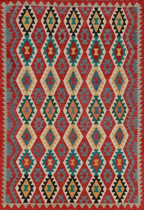 Geometric Wool Kilim Oriental Area Rug 6x8