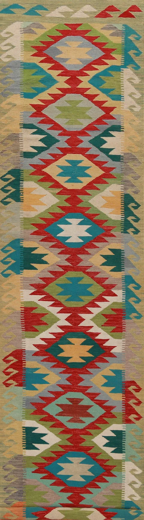 Geometric Wool Kilim Oriental Runner Rug 3x16