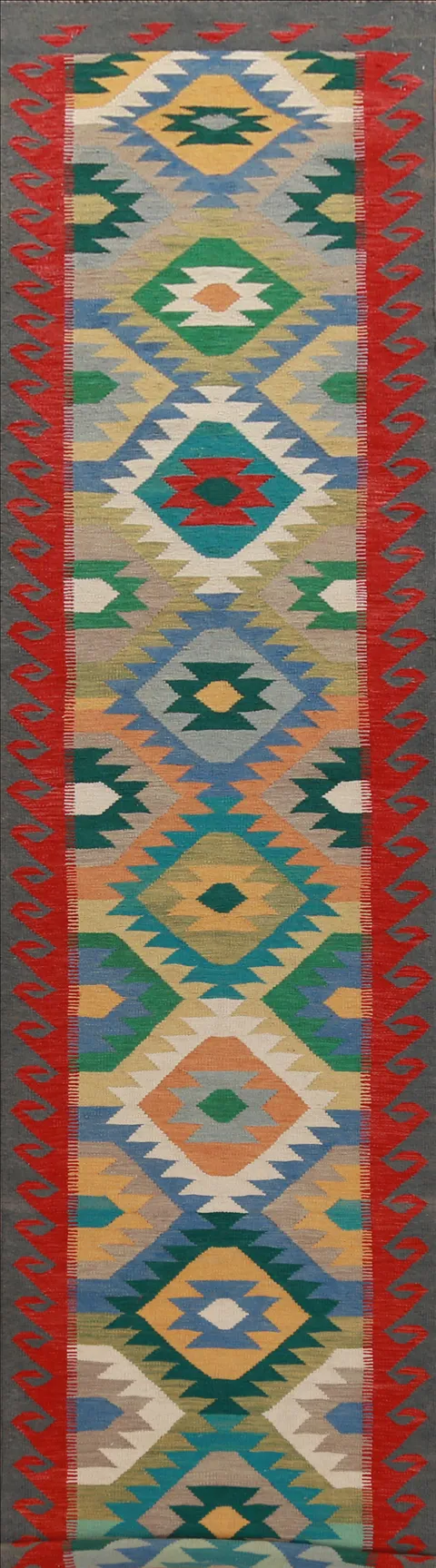 Multicolored Wool Kilim Oriental Runner Rug 3x17